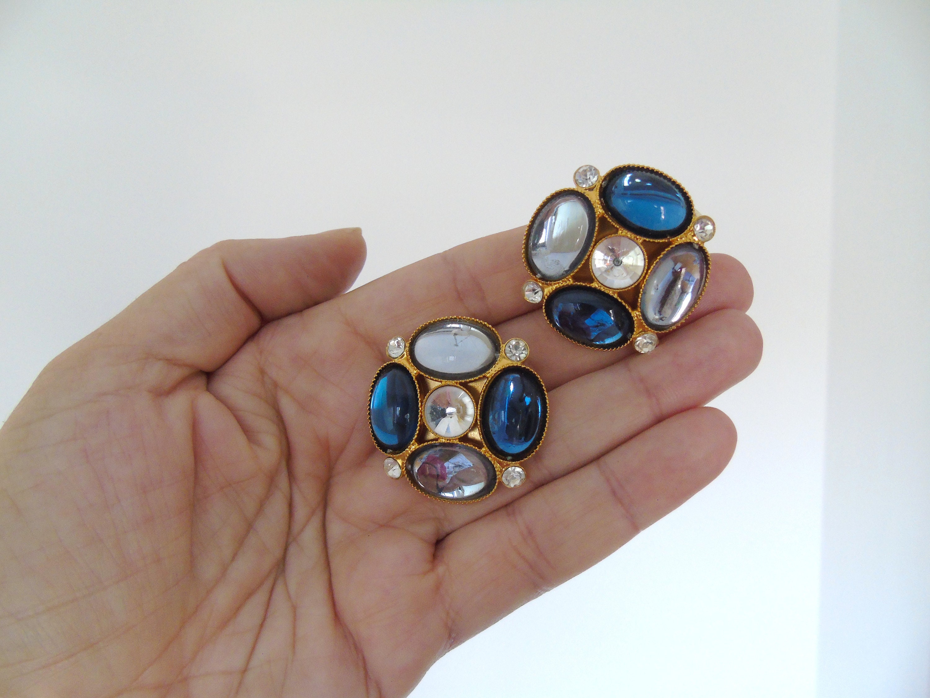 Vintage Large Clear Glass and Zirconia Clip on Statement