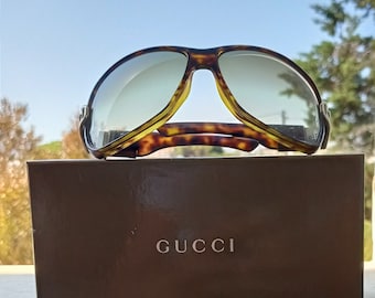 Okulary przeciwsłoneczne Gucci z szerokim paskiem, modne, nieużywane, vintage, wyraziste.