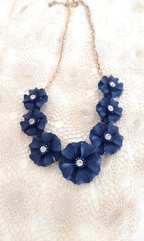 Vintage gothic romantic floral necklace, dark blue