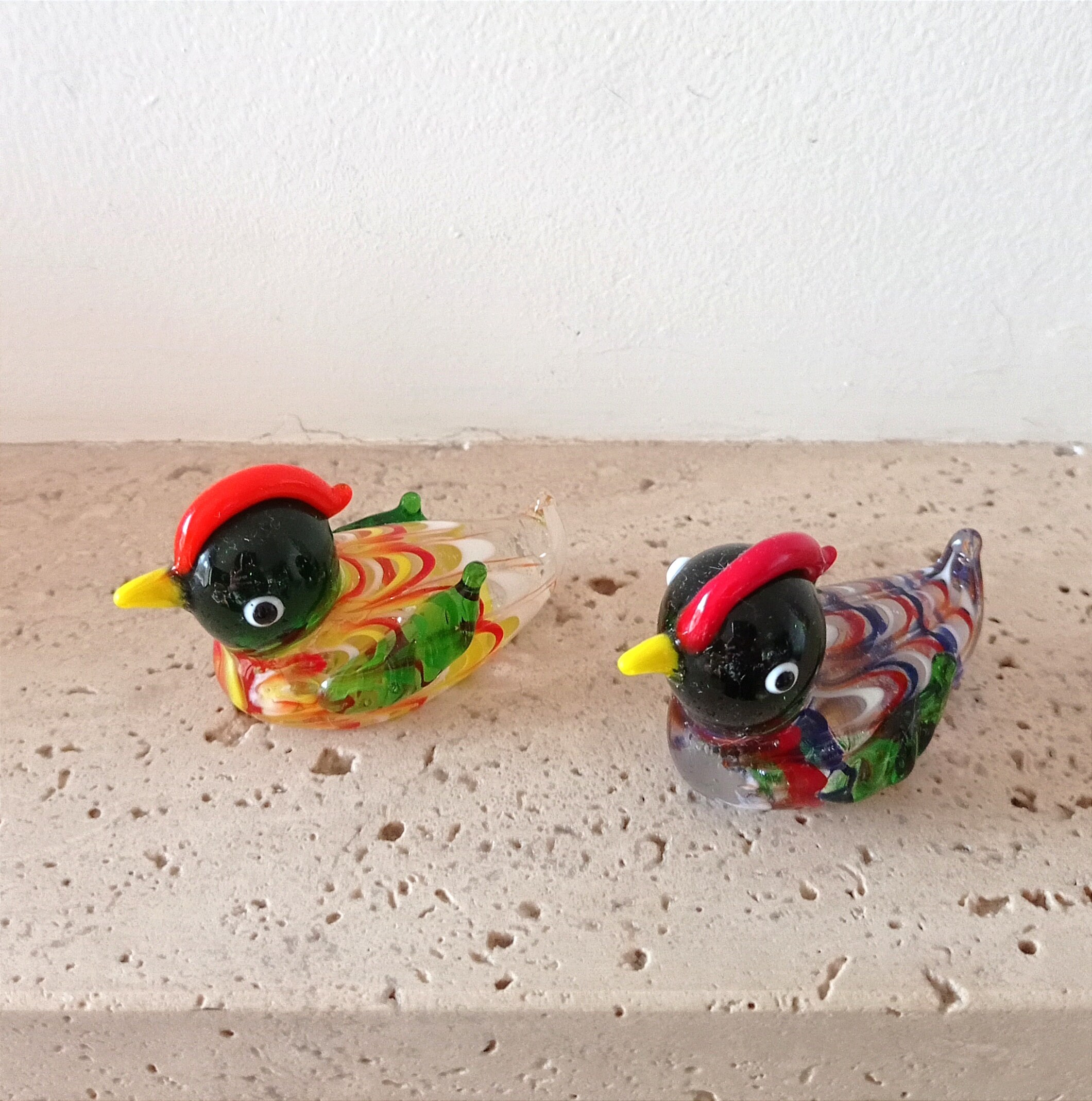 【おすすめ】 Duck Glass Colourful Vintage Two Figurines, Bird Collectible 工芸品