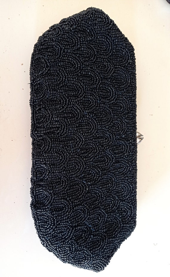 Vintage beaded statement black evening clutch, cl… - image 7