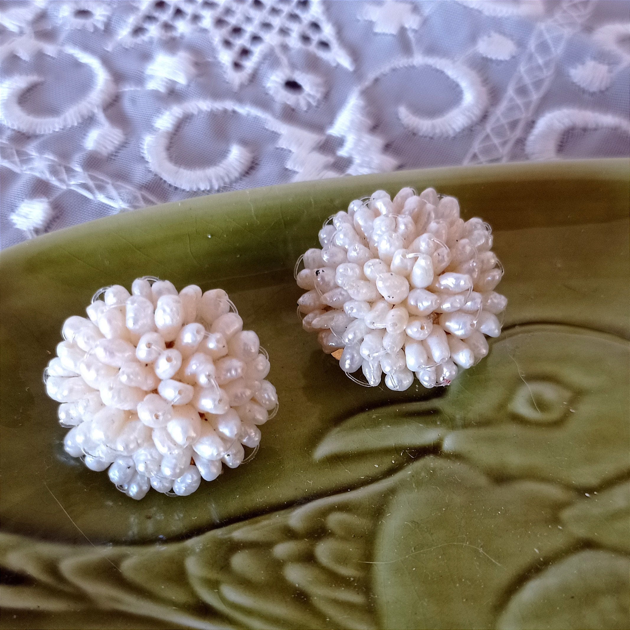 Vintage Seed Pearl Clip Earrings