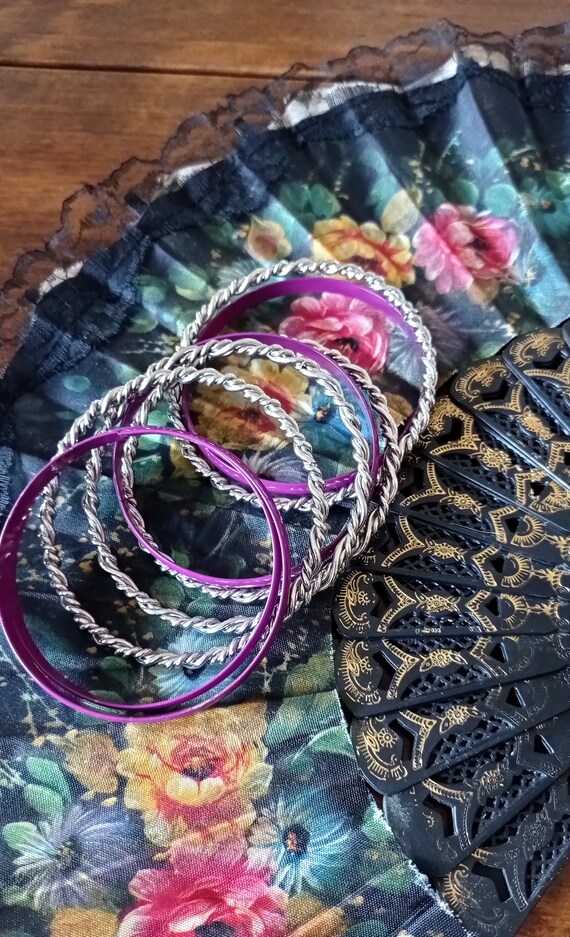 Vintage boho bangle bracelets lot, stable metalli… - image 3