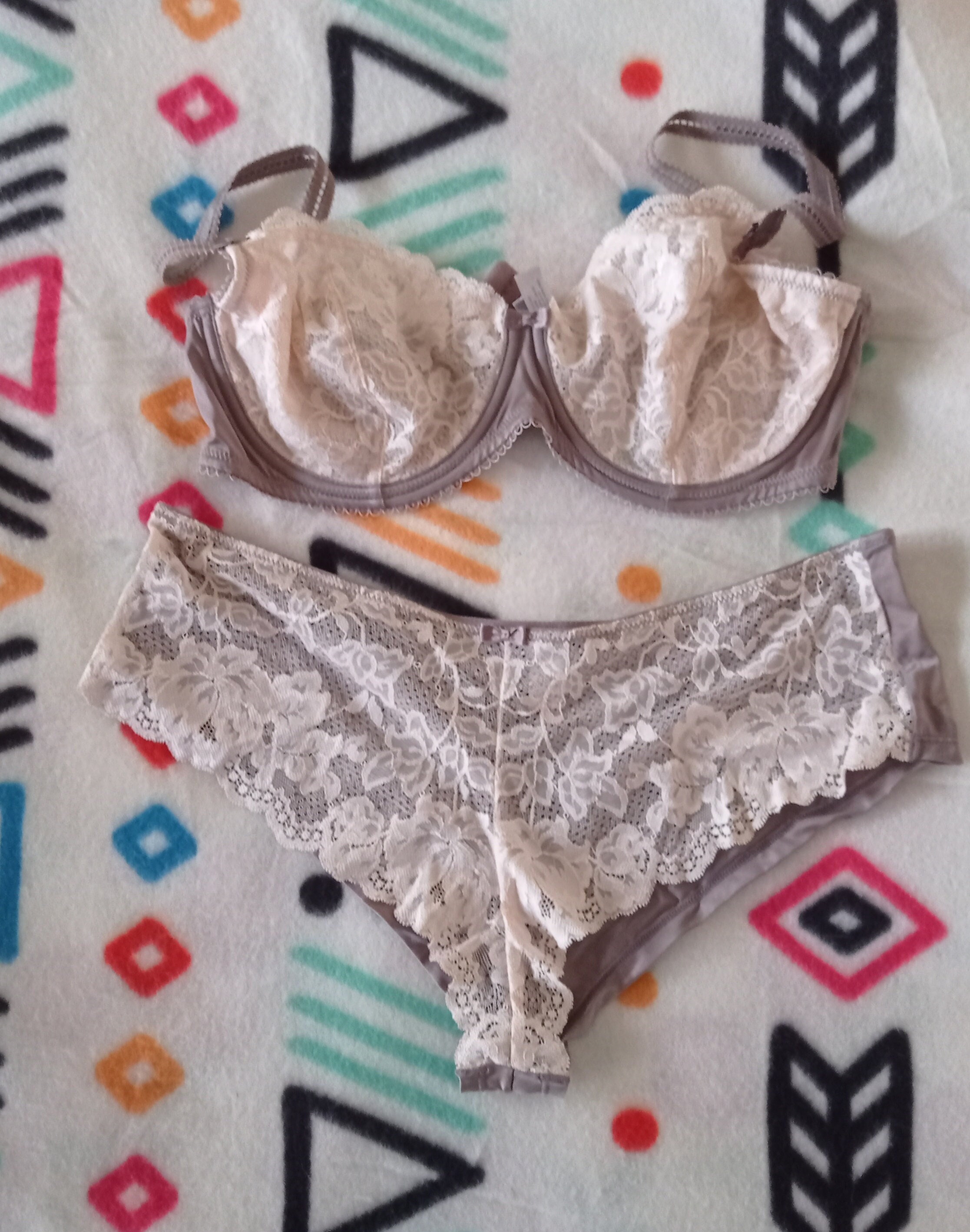 Victoria's Secret 32D,34B BRA SET+SLIP ice pink black gold CRYSTAL