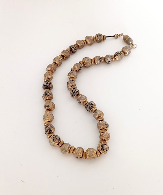 Vintage Gold Tone Brown Braided Leather Rope Bib Collar  Vintage Goldtone and Brown Statement Necklace main image 1