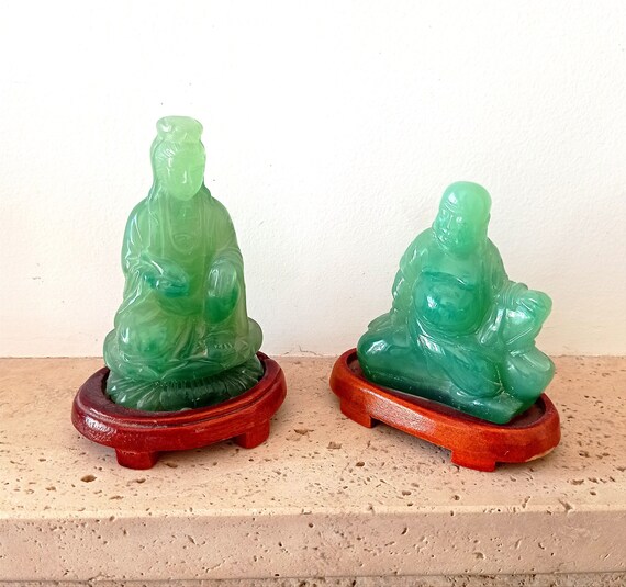Vintage Green Jade Figurines Chinese Art Faux Jade Etsy