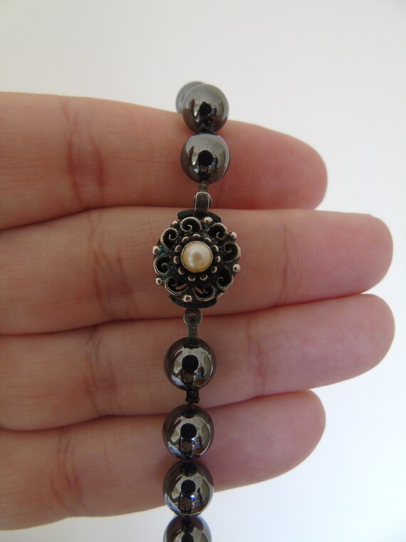 希少なヴィンテージヘマタイトシルバーブローチネックレス、クラシック