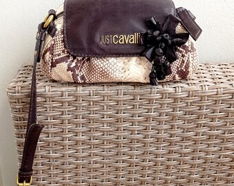 Y2K Just Cavalli Small Statement Leather Shoulder Bag, Soft Snake