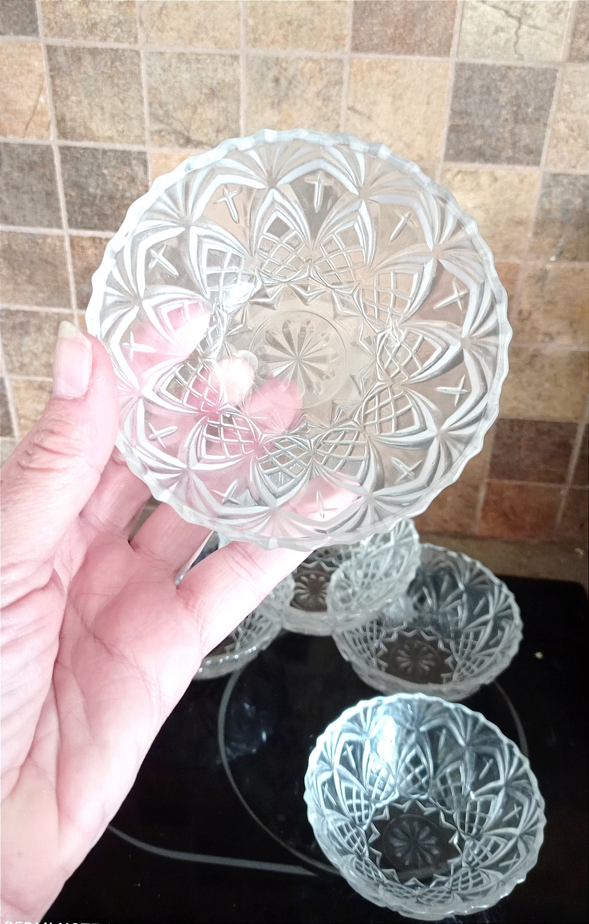 Vintage small glass bowls set of five ice cream bowls clear glass