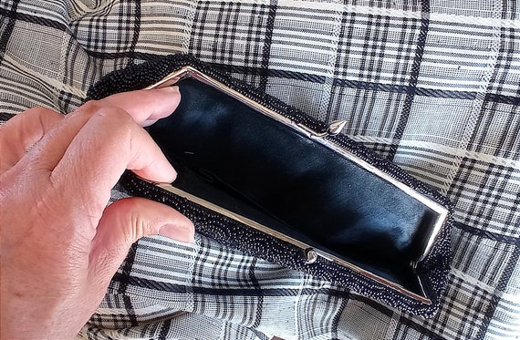 Vintage beaded statement black evening clutch, cl… - image 9