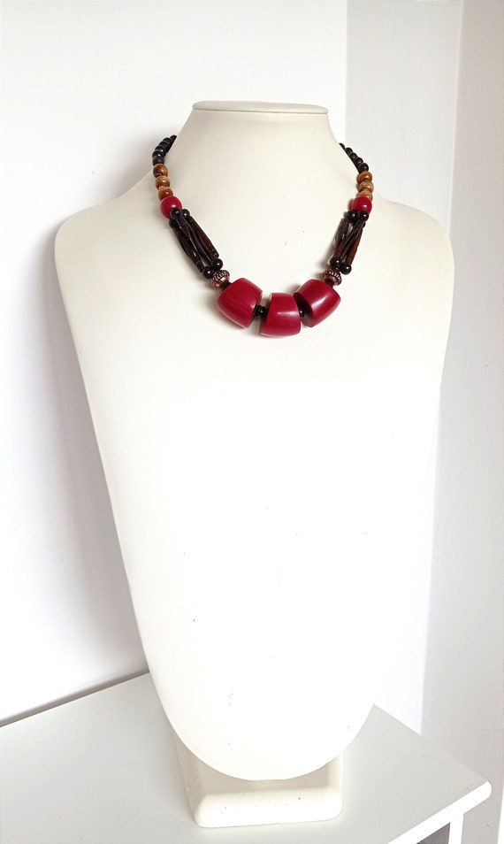 Collier Vintage Années 80 – Perles De Verre, Ambre Et Argent, Très Bon état