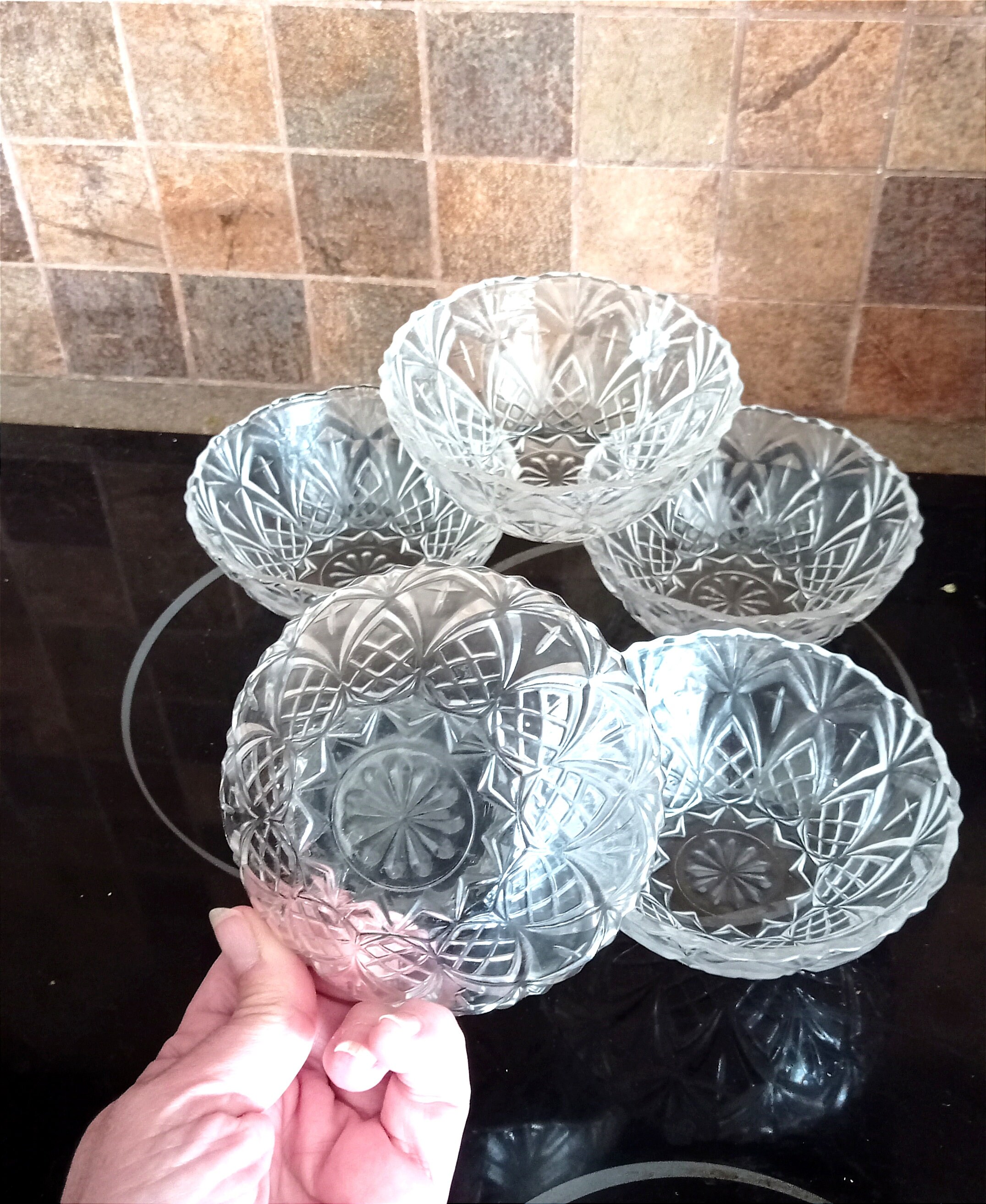 Vintage small glass bowls set of five ice cream bowls clear glass
