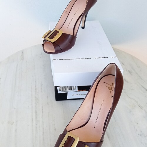 Y2K Giuseppe Zanotti high heel statement peep toe pumps from the early shops '00s, brown leather shoes EU 41, unused luxurious shoes, gift for her