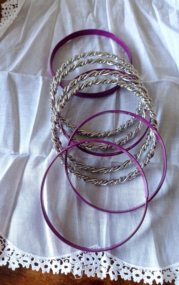 Vintage boho bangle bracelets lot, stable metalli… - image 2