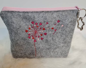 Kleine Kosmetiktasche Pusteblume Herz Schminktasche Medikamentasche Kleinigkeit  grau mit Name Personalisierung