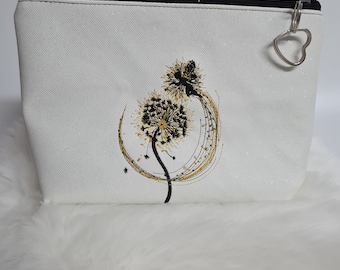 Fee Pusteblumen Tasche  Kosmetiktasche Kulturtasche mit Anhänger Glitzer weiss Glitzertasche