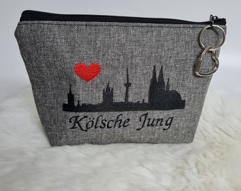 Kosmetiktasche  Kölsche Jung Kölner Dom Skyline Bag Schminktasche Utensilientasche Kleinigkeiten Tasche mit Anhänger