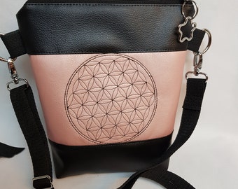 Small handbag yoga mandala shoulder bag pink black bag with pendant faux leather