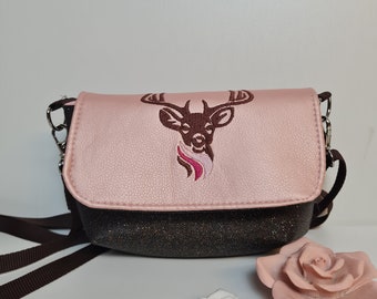 Kleine Handtasche Dirndl Reh  Handtasche braun rosa Umhängetasche  Tasche  Kunstleder