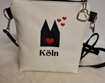 Small handbag Cologne with heart Cologne Cathedral handbag faux leather white with glitter shoulder bag bag