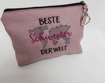 Kosmetiktasche Beste Schwester der Welt  Schminktasche Utensilientasche Kleinigkeiten Tasche mit Anhänger Muttertag