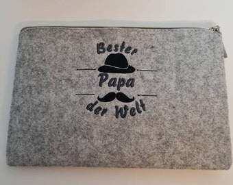 Petit sac cosmétique en feutre Meilleur papa du monde Sac étui gris