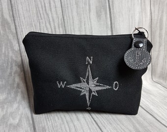 Cosmetic bag anchor ship black with embroidery motif also for men gift idea
