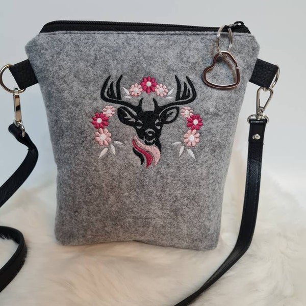 Kleine Handtasche Dirndl Reh  Handtasche grau Filz Umhängetasche  Tasche