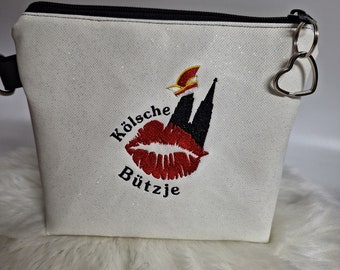 Kleine Handtasche Köl sche Bützje  Köln Glitzer weiss Handtasche Kunstleder Umhängetasche  Tasche