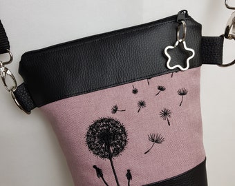 Kleine Handtasche Pusteblume rosa Umhängetasche rosa schwarz Tasche mit Anhänger Kunstleder