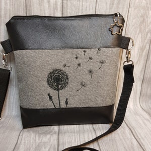 Handtasche Pusteblume grau Umhängetasche grau schwarz Tasche mit Anhänger Kunstleder Bild 8