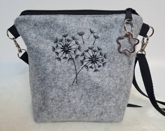 Kleine Handtasche Pusteblume Handtasche grau Filz Umhängetasche  Tasche