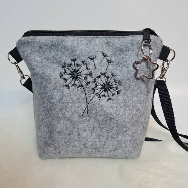 Kleine Handtasche Pusteblume Handtasche grau Filz Umhängetasche  Tasche