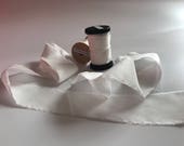 1.18 USD Yard ,cheapest Undyed silk ribbon ,1.5 inch wide silk raw edge Habotai ,natural white 50Yard Spool (continuous )without a seam