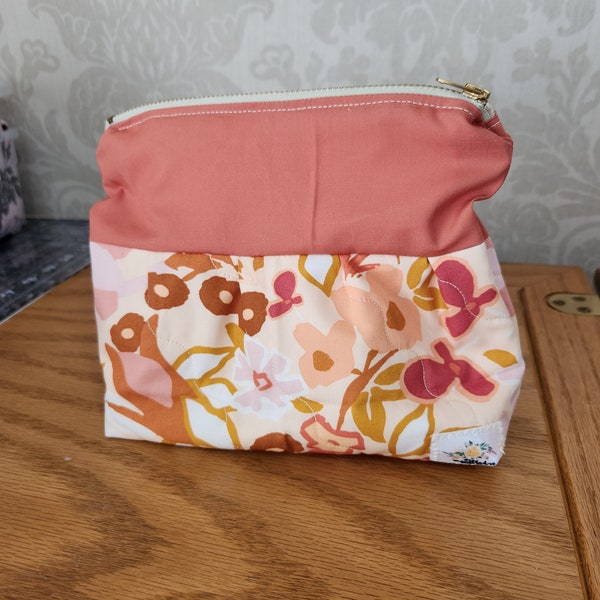 Modern Pink and Coral Floral Make-up Zippered Pouch/Travel Hygiene Essentials Bag/Cosmetic Bag/Teen Girl Gift/Sister Gift/Mothers Day Gift