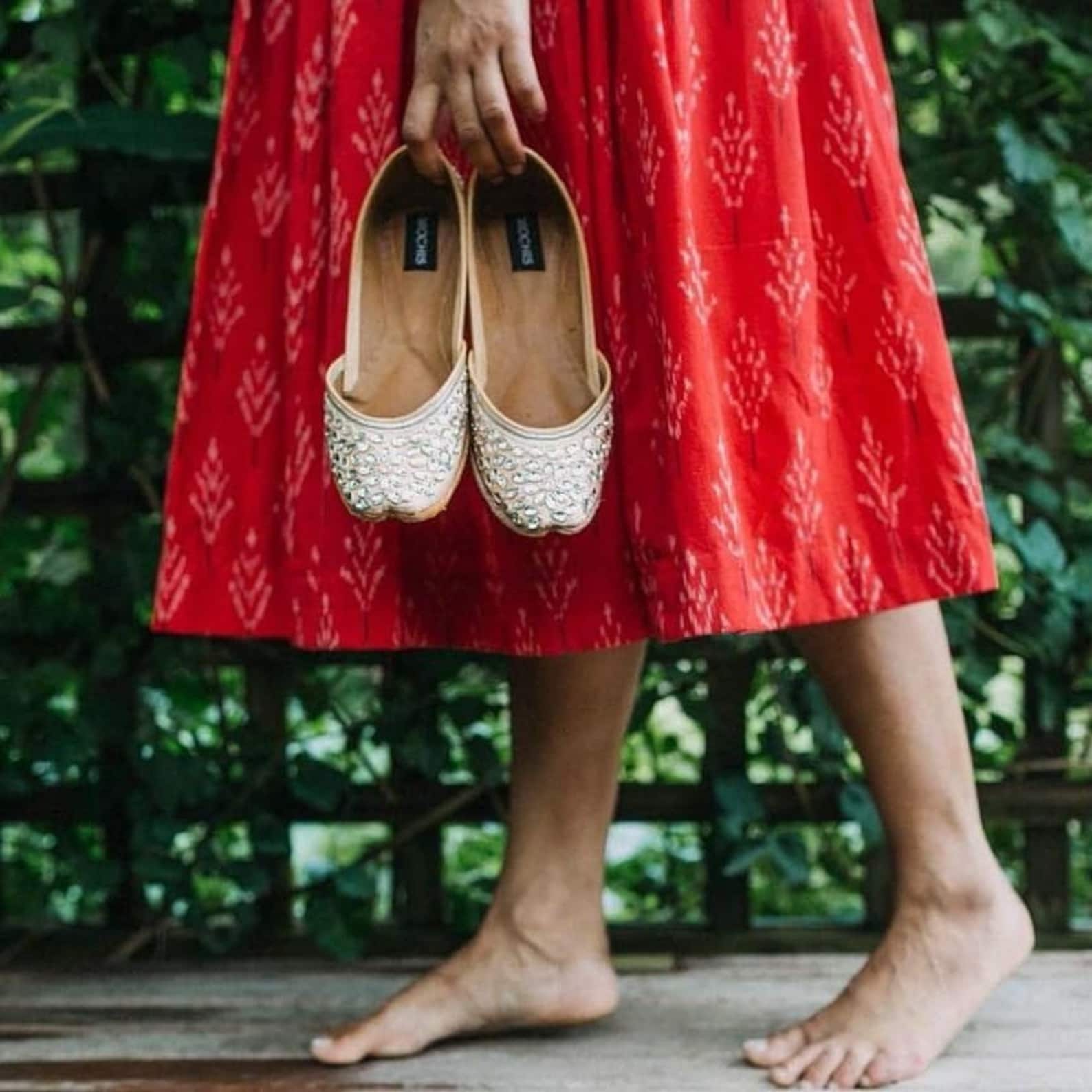solitaire - handmade embroidered leather ballet flats - kundan juttis - traditional jutti / mojari / khussa with a contemporary