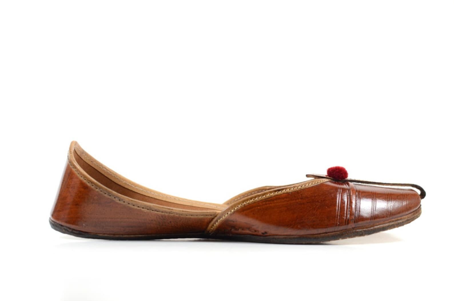 handmade classic leather ballet flat shoes - brown and yellow - with pom-pom details - jutti / khussa / mojari handmade classic leather ballet flat shoes - brown and yellow - with pom-pom details - jutti / khussa / mojari