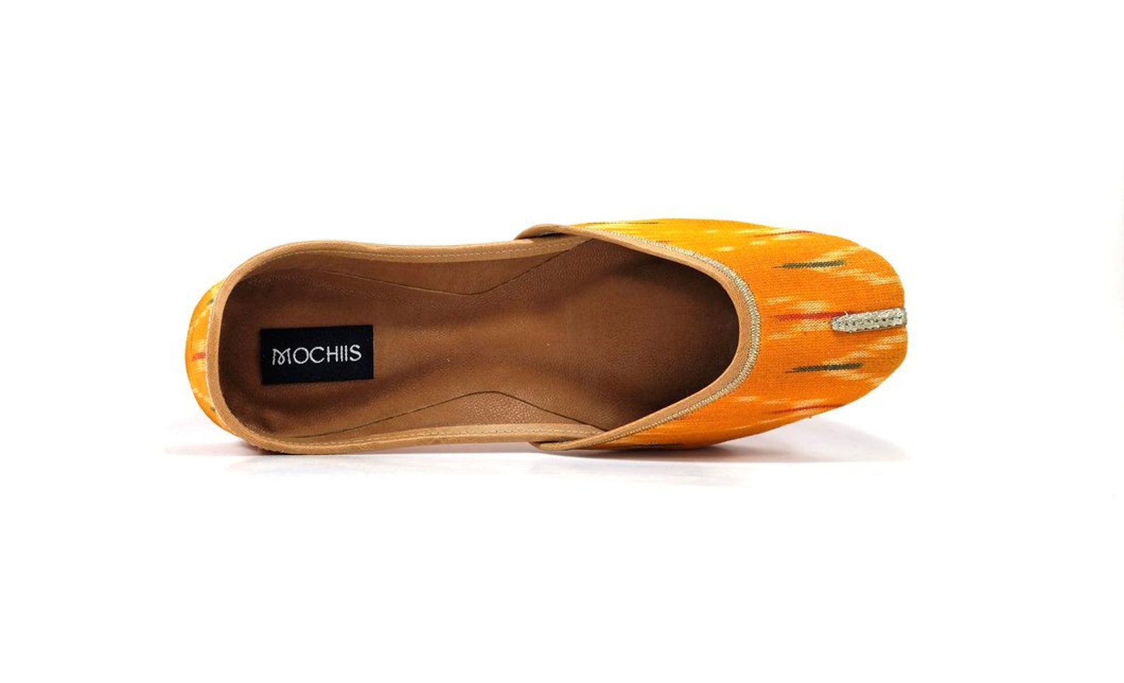 ochre - handmade yellow ikat printed leather ballet flats - traditional jutti / khussa / mojari with a contemporary twist