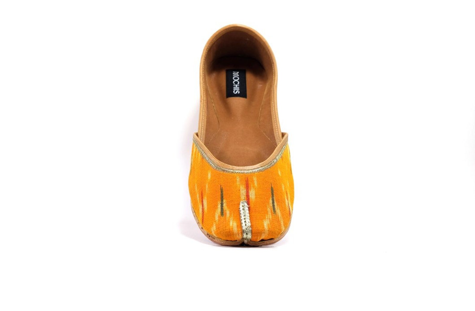 ochre - handmade yellow ikat printed leather ballet flats - traditional jutti / khussa / mojari with a contemporary twist