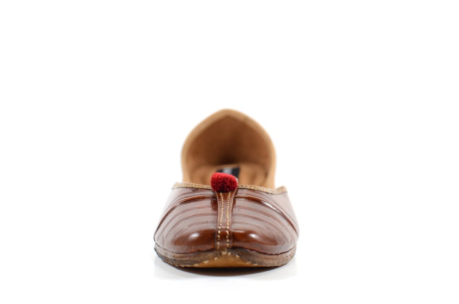 handmade classic leather ballet flat shoes - brown and yellow - with pom-pom details - jutti / khussa / mojari handmade classic leather ballet flat shoes - brown and yellow - with pom-pom details - jutti / khussa / mojari