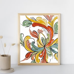 Rosemal Printable Art - Virvler (Swirls) - Norwergian Folk Art - Printable Wall Art - Folk Painting -  DIGITAL DOWNLOAD