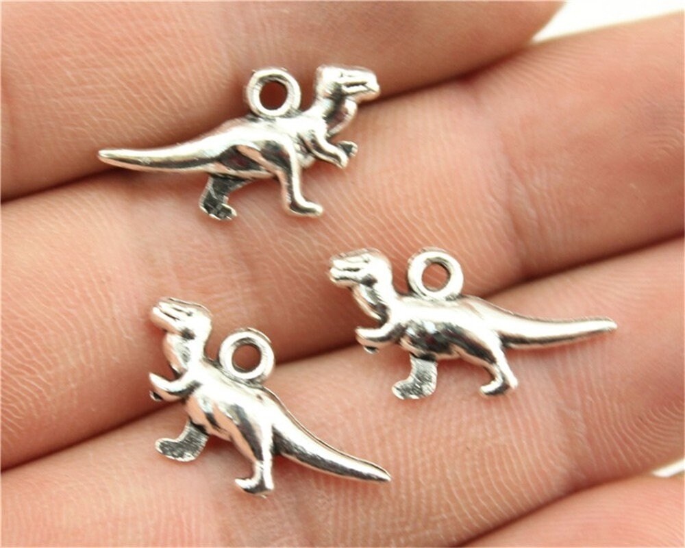 Small Dinosaur Charms Minimalist Jewelry Antique Silver Color Etsy