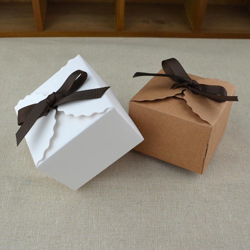 Cupcake Box With Ribbon Cake Box With Lid Wedding Favor Brown Etsy
