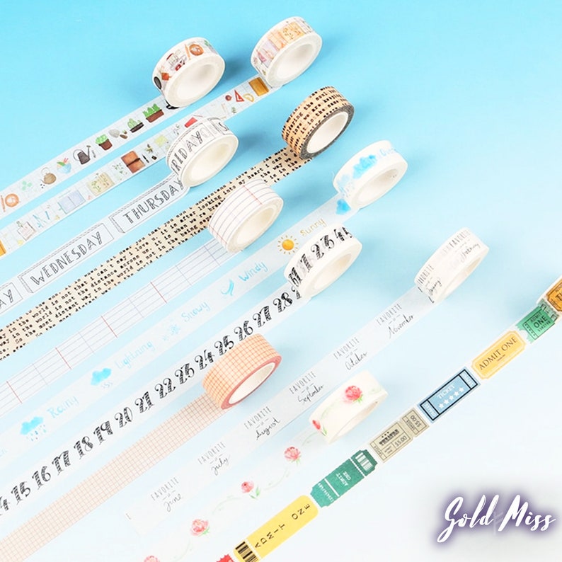 Bujo Washi Tape Days of the Week Weather Succulent Number Washi Calender Floral Washi Music Washi Grid Washi Bullet Journal DIY Planner
