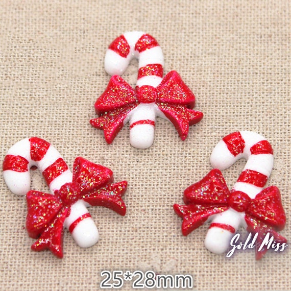 Candy Canes Slime Charms Christmas Cabochons Red Bows Sparkle Etsy
