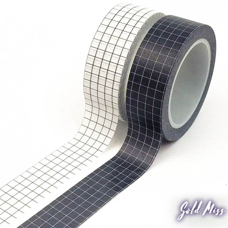 Grid Washi Tape Black and White Washi Tape Black Washi Tape Etsy