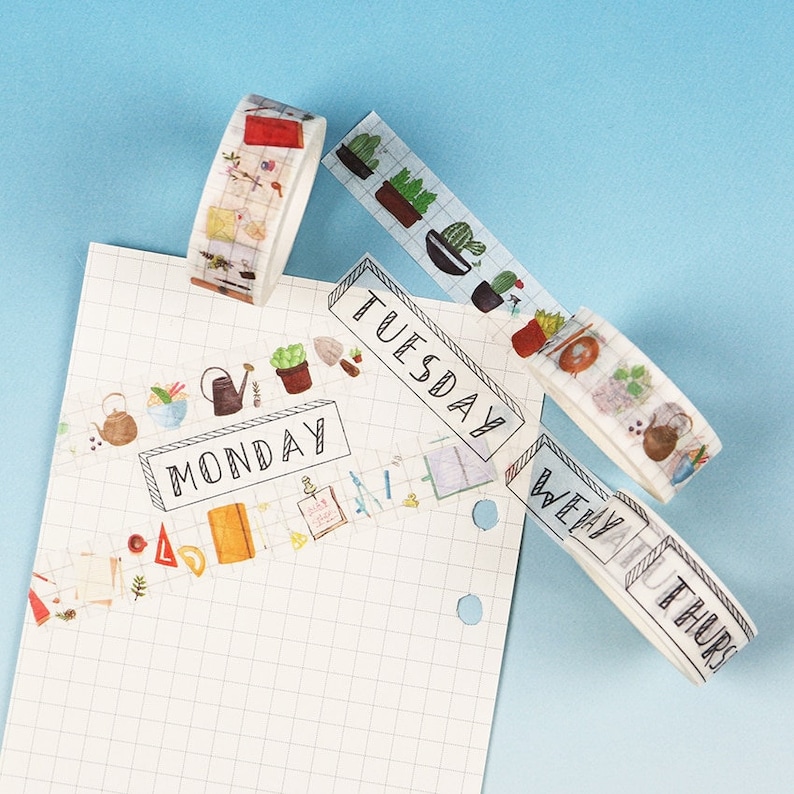 Bujo Washi Tape Days of the Week Weather Succulent Number Washi Calender Floral Washi Music Washi Grid Washi Bullet Journal DIY Planner