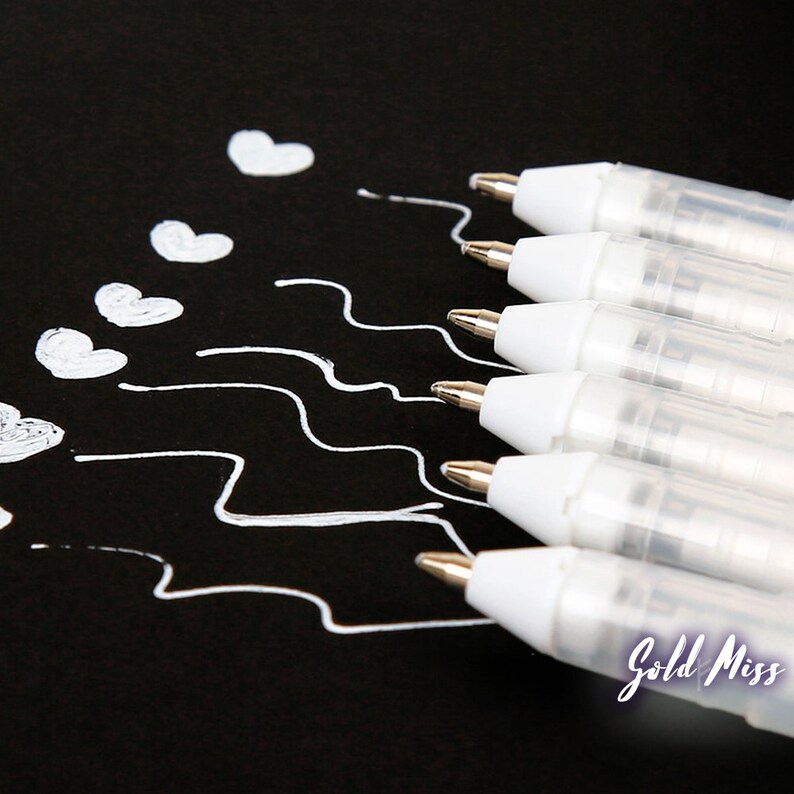 White Marker Cute Stationery Write In White Ink Draw On Black Etsy