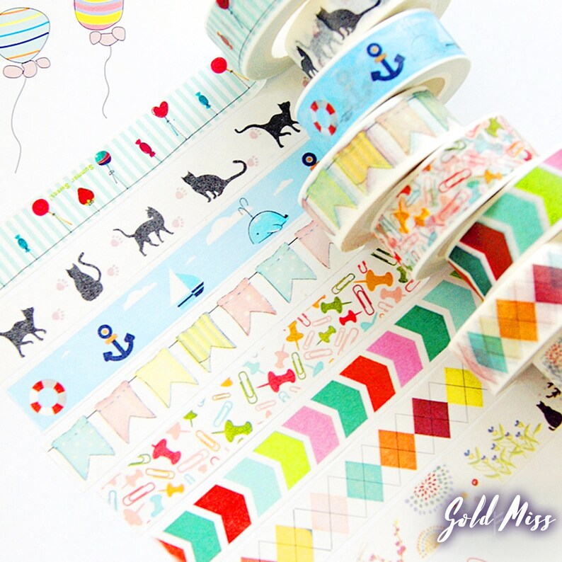 Cute Washi Tape Cat Stickers Nautical Design Office Supplies Etsy