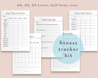 Fitness Planner Printable, Health Planner, Fitness Journal, Workout Log, A5, A4, Letter, Food Diary, Calorie Tracker, Daily Weight Loss, PDF